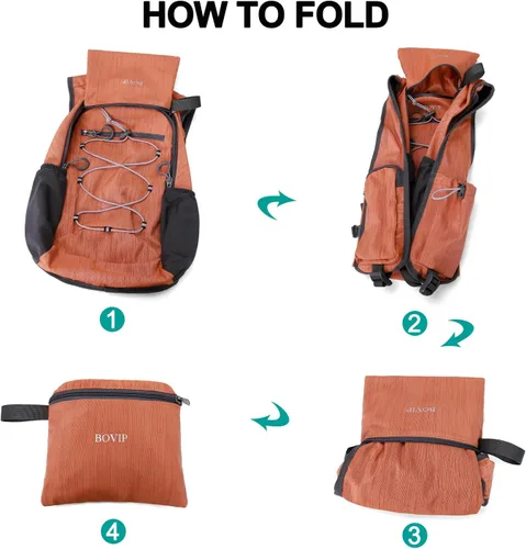 Miniatura 4 de BOVIP Mochila de senderismo de 20L Mochila de senderismo plegable ligera Mochila de viaje pequeño al aire libre plegable bolsa de hombro naranja