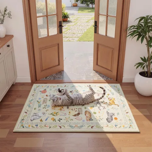 Miniatura 3 de Unirea Alfombra pequeña lavable beige de 2 x 3 para puerta de entrada interior, antideslizante, alfombra de entrada de animales suave para cocina
