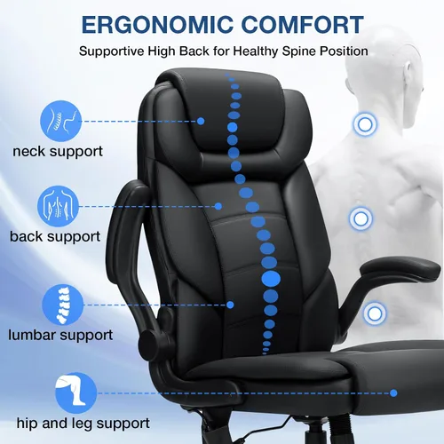 Miniatura 8 de Silla de oficina ejecutiva de 450 libras con soporte lumbar inflable, silla de oficina resistente para personas pesadas, silla ergonómica grande