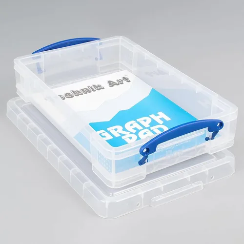 Miniatura 7 de Really Useful Box Contenedor apilable de plástico de 4 litros con tapa a presión y asas de bloqueo de clip integradas para organización del hogar