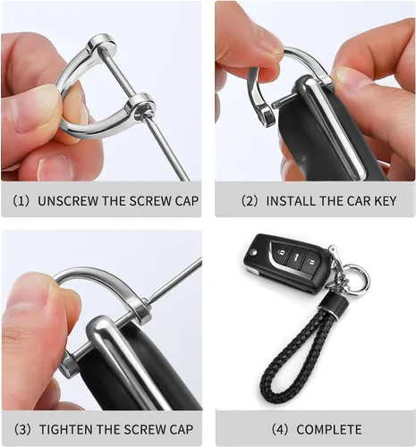 Miniatura 6 de Tukellen Llavero de tejido de cuero para automóvil, llavero de regalo para mujer, con anillo en D giratorio de 360 grados y destornillador