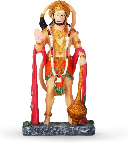 Miniatura 13 de Ídolo de Bajrang Bali Lord Hanuman Ji de color naranja hecho a mano en postura de bendición Ídolo de Dios mono hindú Ídolo para automóvil