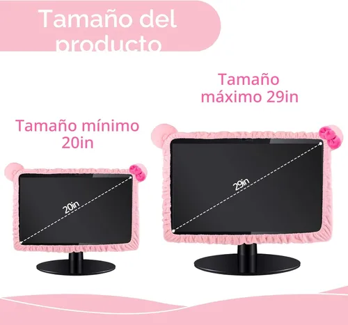 Miniatura 2 de Remagr 2 fundas Kawaii para monitor de computadora de 20 a 29 pulgadas con diseño de orejas de gato, lindo protector de polvo para monitor rosa