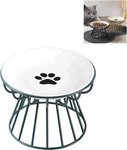 Miniatura 7 de Plato para gatos antivómitos apto para bigotes 2023, cuenco elevado de cerámica elevado para gatos con soporte de metal, plato de cerámica poco