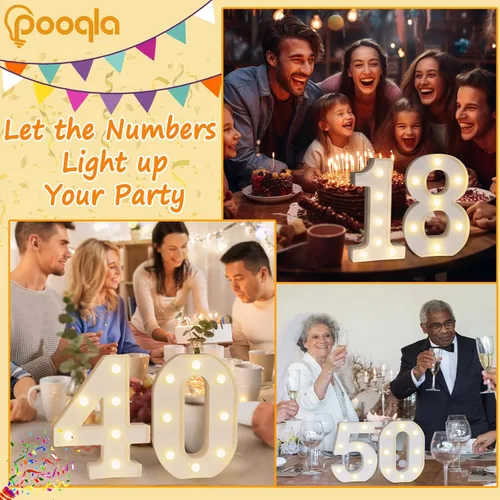 Miniatura 4 de Pooqla Letras y Números Decorativos con Luces LED, Letras y Números de Neón de Plástico Blanco para Decoración de Fiestas, Bodas, Funciona