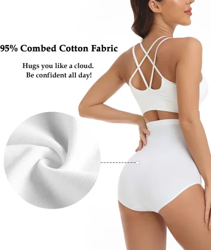 Miniatura 4 de wirarpa Ropa interior de algodón para mujer, de cintura súper alta, elásticos, cobertura completa, paquete de 4