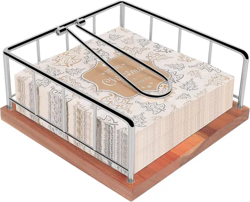 Miniatura 12 de Livabber Servilletero plano, almacenamiento de servilletas de cocina de metal con brazo de tensión ponderada, dispensador de papel de seda rústico