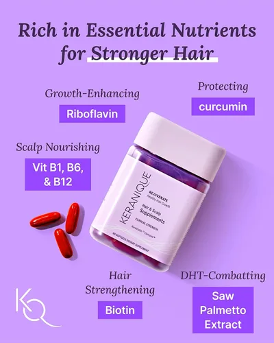Miniatura 3 de Keranique Suplementos para el cabello y el cuero cabelludo - Promueve la fuerza y el crecimiento. Lo mejor para el cabello fino. Nutre con biotina