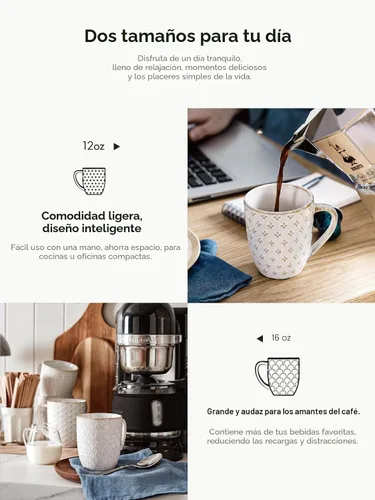 Miniatura 6 de LE TAUCI Tazas de café de 16 oz, juego de tazas de cerámica, tazas con relieve para café con leche, té caliente, capuchino, moca, cacao, aptas