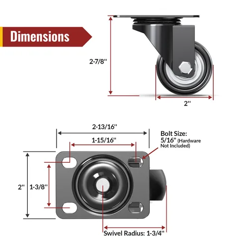 Miniatura 3 de HOLKIE Ruedas giratorias de 2 pulgadas – Resistente capacidad de 600 libras (paquete de 4) – Ruedas silenciosas de poliuretano sin freno – Ruedas