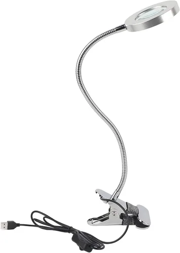 Miniatura 2 de Lámpara de escritorio con abrazadera, lupa de 2.5X con luz y abrazadera, lámpara de escritorio LED de cuello de cisne flexible de 360°, lámpara