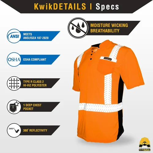 Miniatura 6 de KwikSafety - Camisas de seguridad de manga corta premium [collares de lujo] Clase 2 Hi Vis Camisas para hombres ANSI OSHA Camisas de alta