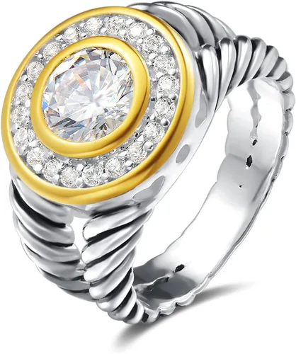 UNY JEWEL Anillo de alambre trenzado de dos tonos con vástago dividido pavé CZ joyería inspirada en el diseñador único anillo de moda para mujer