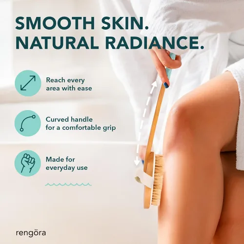 Miniatura 2 de Cepillo corporal de cepillado en seco, exfoliante corporal con cerdas naturales de jabalí, mango largo ergonómico desmontable, ideal para cepillado
