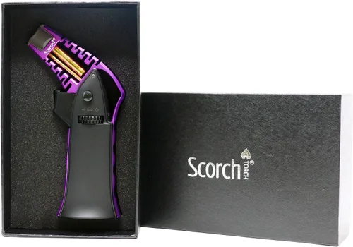 Miniatura 4 de Antorcha Scorch Torch CNC maquinada de 17,14 cm de alto, antorcha de llama de aluminio portátil ajustable recargable con butano en caja de regalo