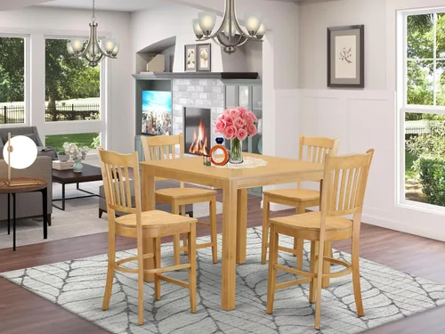 Miniatura 2 de East West Furniture CFGR5-OAK-W - Juego de mesa de comedor de 5 piezas de altura para mostrador de cocina, incluye una mesa de comedor cuadrada y 4