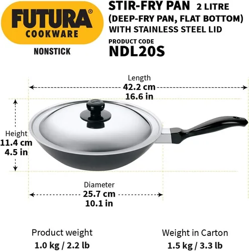 Miniatura 3 de Hawkins Futura - Sartén antiadherente para freír (2 L, 10.2 in, 0.128 in, con tapa SS), color negro
