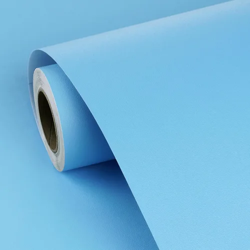 FunStick Papel tapiz azul claro para despegar y pegar, papel adhesivo azul cielo para armarios, escritorio, paredes de aula, papel tapiz
