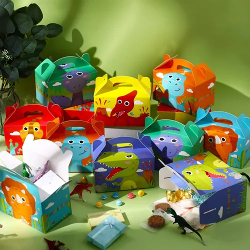 Miniatura 2 de TaoBary 24 cajas de recuerdo de fiesta de dinosaurios para niños y niñas, recipientes de regalo de golosinas de dinosaurio jurásico con asa