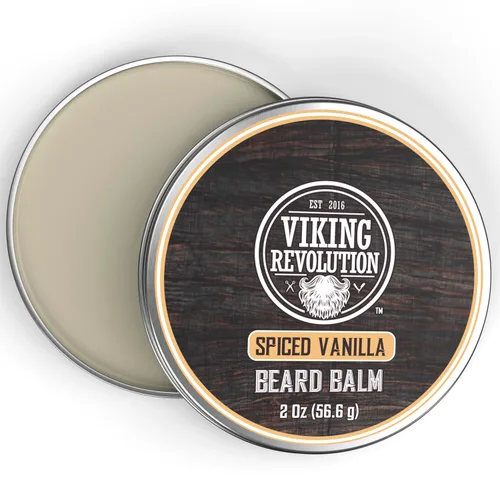 Miniatura 2 de Viking Revolution Bálsamo para barba de vainilla especiado – Mantequilla de barba con aceite de argán, suavizante de barba para hombres con aceite