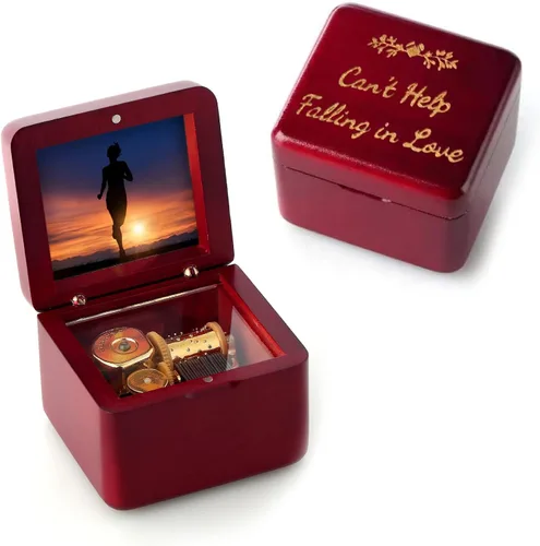 Caja de Música Mini con Marco de Fotos Grabado Láser Caja de Música Vintage de Cuerda, Regalo para el Día de la Madre Día de San Valentín Día del
