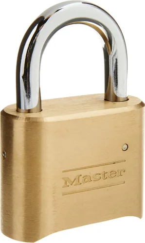 Miniatura 11 de Master Lock Candado de Combinación de Latón, Cerradura de Portón para Cerca Exterior o Cobertizo, Candado de Combinación Personalizable con Cuerpo