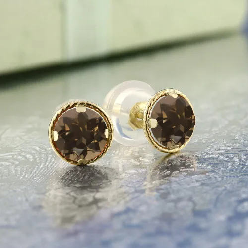 Miniatura 64 de Gem Stone King Aretes redondos de oro amarillo de 14 quilates con piedra natal Redondos de 0.157 in Aretes de oro para mujeres y hombres
