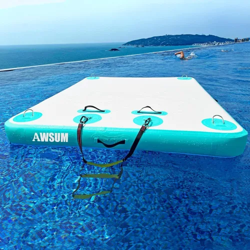 Miniatura 9 de AWSUM Muelle Flotante Inflable Plataforma de Aire Muelle Flotante Isla Balsa con Superficie Antideslizante para Piscina, Playa, Océano Verde
