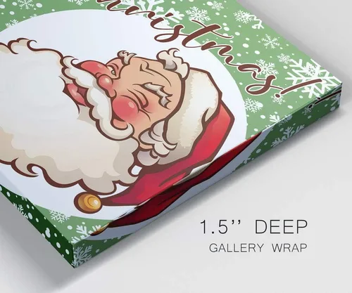 Miniatura 6 de Renditions Galley - Arte de pared de Papá Noel de dibujos animados, fondo de copo de nieve verde y blanco, decoraciones de Navidad lindas y frescas