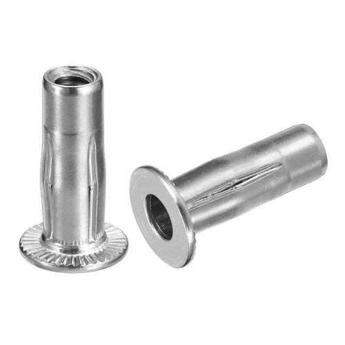 uxcell 1/4-20 Tuercas remachadoras de agarre múltiple, 2 piezas de vástago prebulbado, cabeza plana, tuerca de inserción roscada de acero inoxidable