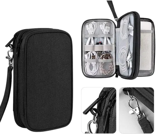 Miniatura 2 de PrimeEssence - Organizador de cables de viaje, bolsa de transporte para accesorios electrónicos, portátil, impermeable, doble capa, bolsa