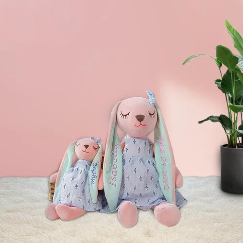 Miniatura 7 de Dyoart Conejo de Pascua personalizado con nombre, juguetes de peluche bordados hechos a mano, regalos de Pascua personalizados para bebé niña Rosa