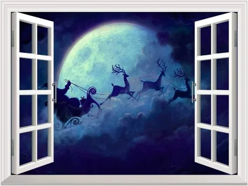 Miniatura 15 de wall26 Vinilo adhesivo de pared con diseño de Papá Noel y renos en la noche de luna llena, autoadhesivo, extraíble, para ventana, 24 x 32 pulgadas