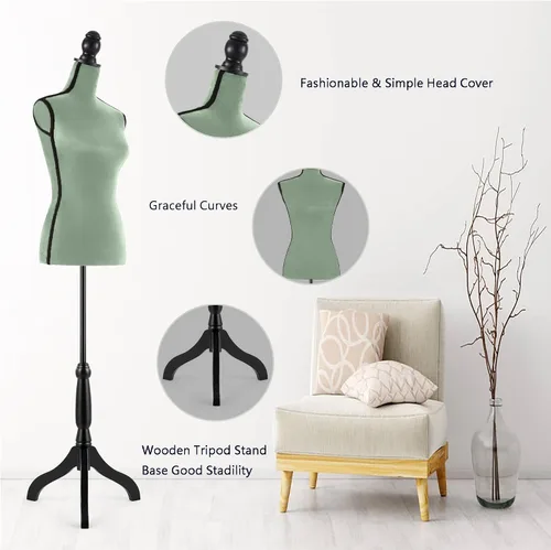 Miniatura 3 de HOMBOUR Cuerpo de maniquí femenino, forma de vestido de torso de maniquí de costura, maniquí ajustable con soporte para modista de exhibición (verde)