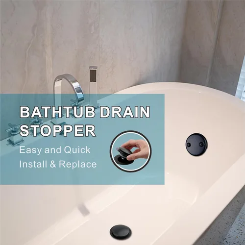 Miniatura 4 de Tapón de Drenaje de Bañera Negro, Welsan Tapón Universal Pop Up de Bañera de Repuesto Tip Toe, Levantar y Girar con Cubierta de Placa Frontal