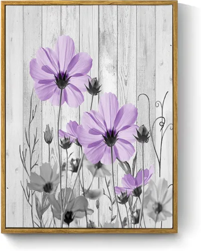 Miniatura 13 de MEUNEAR Lienzo decorativo de pared con flores silvestres rosas y grises para sala de estar, pintura abstracta de plantas rústicas para dormitorio