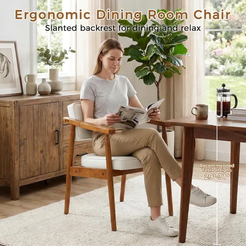 Miniatura 5 de LSSPAID Juego de 1 silla de comedor de mediados de siglo, sillón tapizado en tela de lino beige con reposabrazos de madera, respaldo cómodo, silla