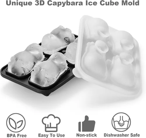 Miniatura 3 de ACOOKEE Bandeja para cubitos de hielo de Capybara con formas divertidas, lindos regalos de capibara originales, 5.6 cm de gran molde de hielo