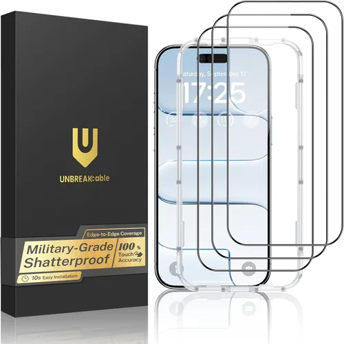 Miniatura 12 de UNBREAKcable Protector de pantalla para iPhone 17 Pro Max, 3 unidades de vidrio templado de cobertura completa [grado militar inastillable]