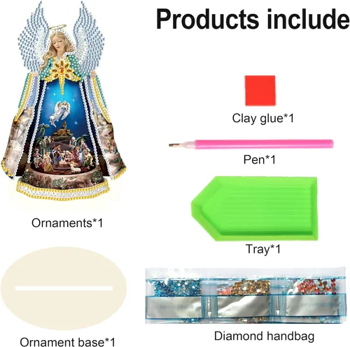 Miniatura 3 de Kits de arte de diamantes de Navidad con belén de ángel: decoración de pintura de diamante de mesa con santa familia, adorno de escritorio