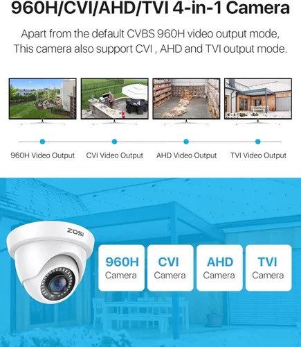 Miniatura 3 de ZOSI - Cámara de seguridad híbrida 4 en 1 TVI CVI AHD CVBS de 2MP, 1920TVL, 1080P HD, resistente a la intemperie, para exteriores e interiores