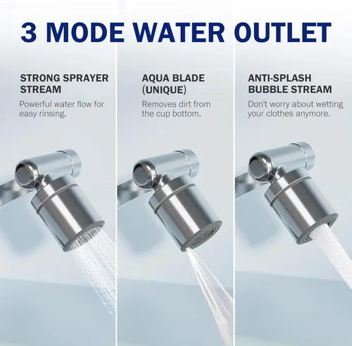 Miniatura 3 de Frizzlife Filtro de agua para extensor de grifo de fregadero, aireador giratorio de 1440° que reduce el 99% de cloro, 3 modos de latón en aerosol
