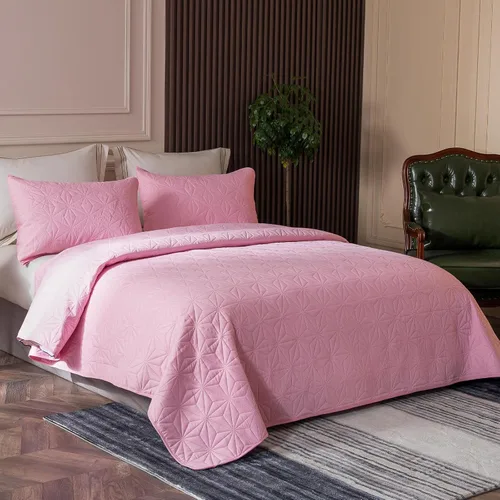 Miniatura 2 de Juego de ropa de cama Whale Flotilla King, colchas suaves de color rosa claro para cama tamaño King, 3 piezas de colcha geométrica ligera