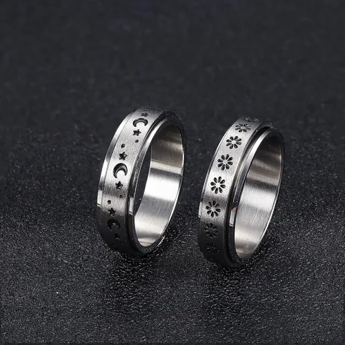 Miniatura 6 de FUNRUN JEWELRY Anillo de acero inoxidable para la ansiedad para mujeres y hombres, anillos giratorios de luna y estrella celta para aliviar