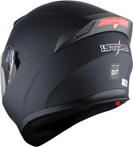 Miniatura 4 de 1Storm Casco de motocicleta para bicicleta de calle con doble visera/visera solar, casco completo con luz trasera LED: Negro mate Z LED negro mate