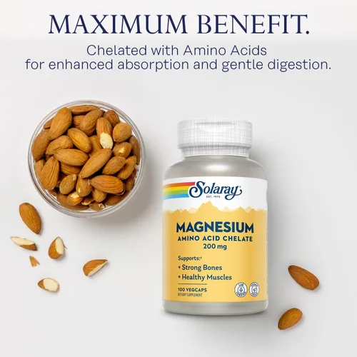 Miniatura 3 de Solaray Quelato de Magnesio con Aminoácidos 200 mg, Suplemento de Magnesio Quelado para la Salud Ósea, Salud del Corazón y Apoyo a la Función