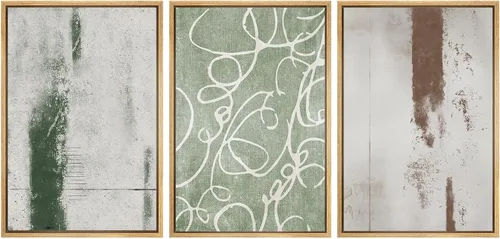 Miniatura 404 de SIGNWIN Lienzo enmarcado para pared, arte con pinceladas de flujo neutro en tonos beige abstractos, ilustraciones, arte moderno, decorativo
