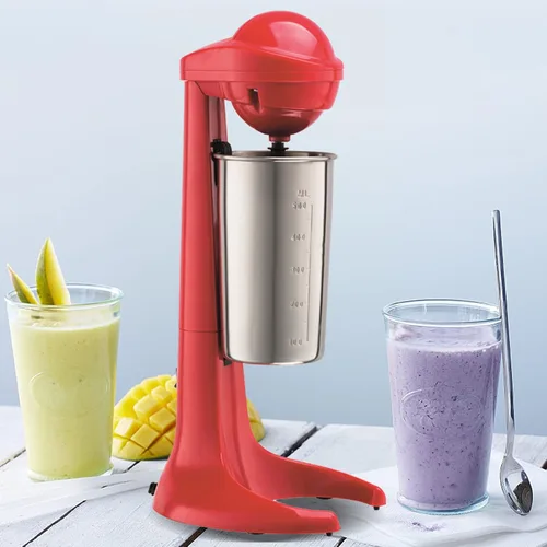 Miniatura 2 de Batidora eléctrica de leche, mini mezclador de bebidas retro, espumador de leche con taza de acero inoxidable de 16.9 fl oz para leche malteada, Rojo