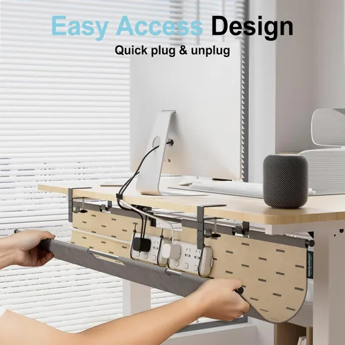 Miniatura 4 de Bandeja de organización de cables sin taladros debajo del escritorio, organizador de cables de fieltro de 30 pulgadas para mesa, gestión de cables