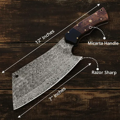 Miniatura 3 de Cuchillo de acero de Damasco hecho a mano de 12 pulgadas Chopper Edc - Cuchilla con funda - Mppn-8667